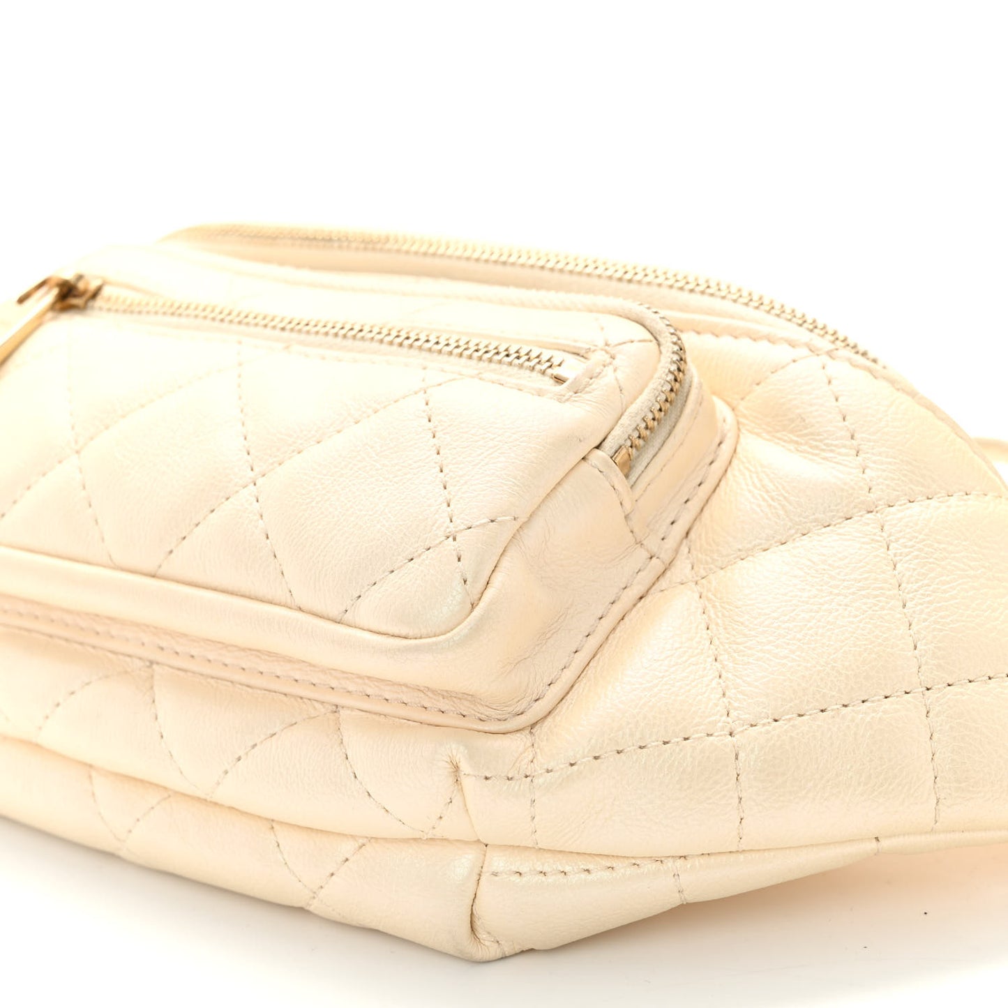 Iridescent Calfskin Quilted All About Waist Belt Bag Beige