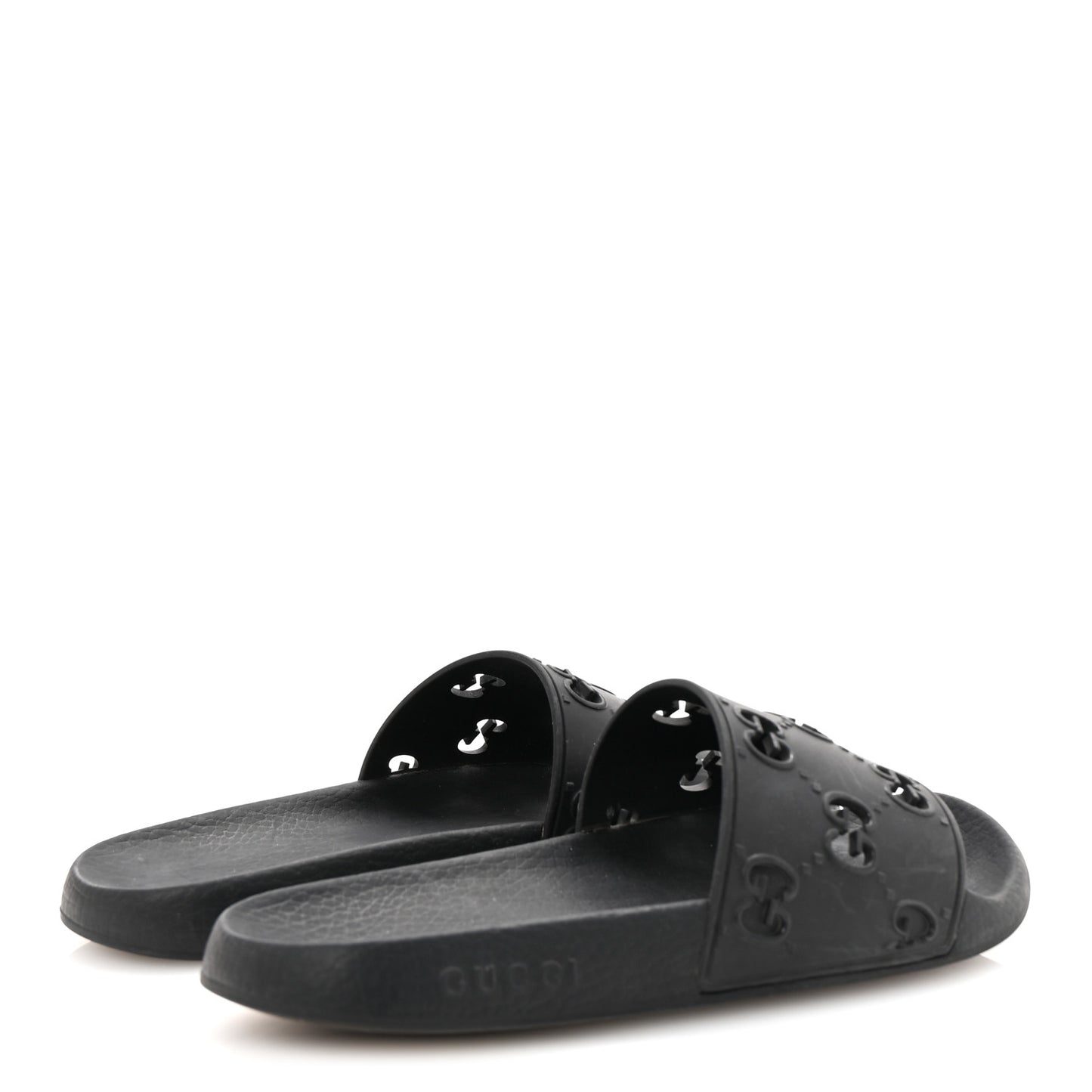 Rubber GG Monogram Perforated Womens Slide Sandals 40 Black