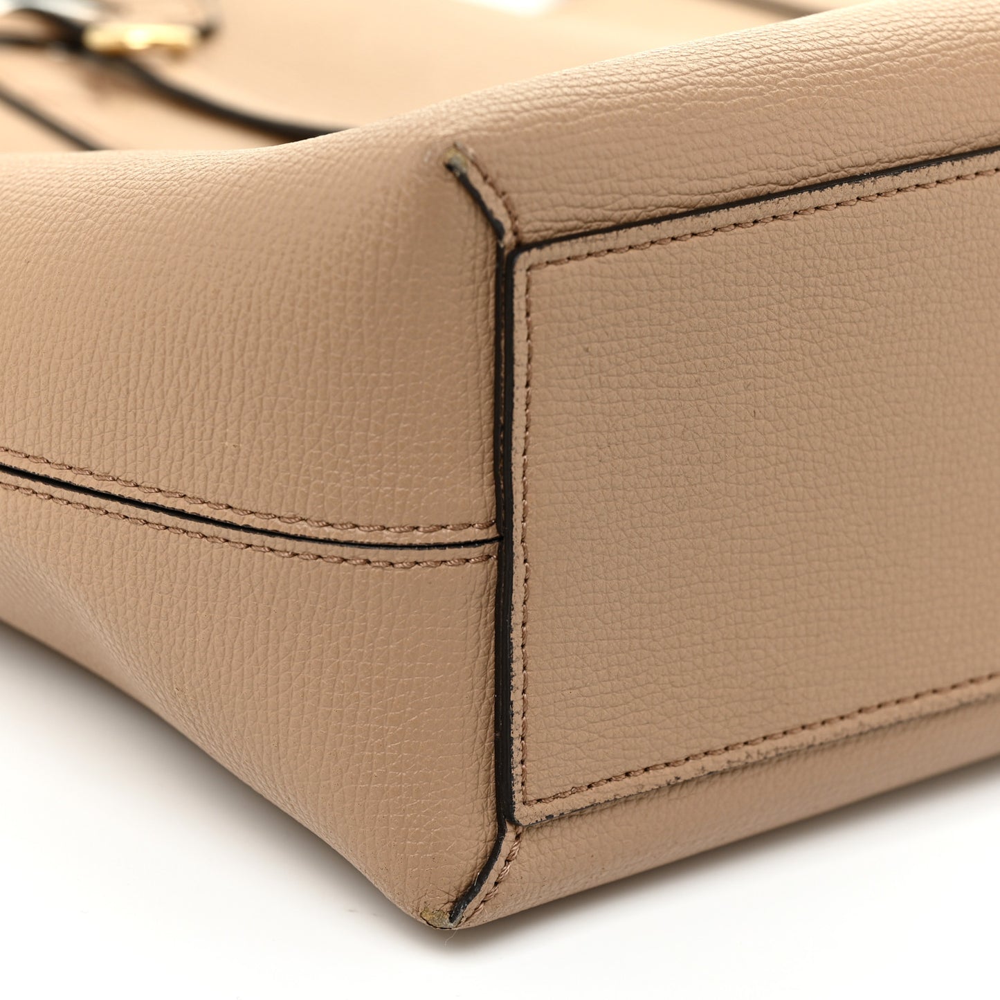 Grainy Calfskin Haymarket Check Small Reversible Tote Mid Camel