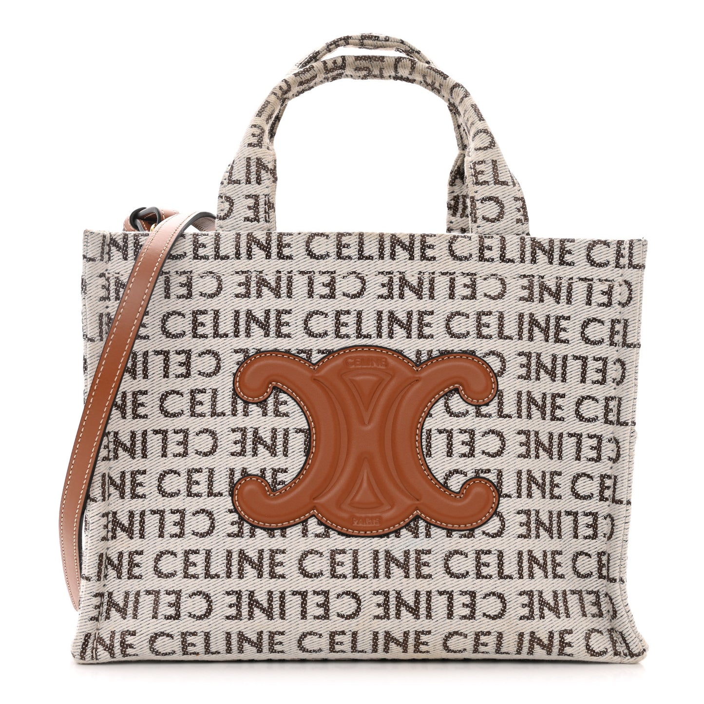 Canvas Calfskin All Over Print Small Cabas Thais White Tan