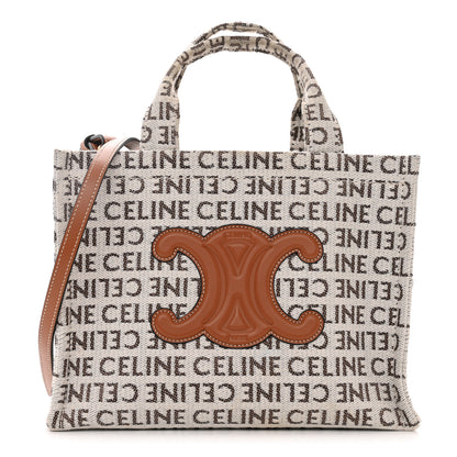 Celine Canvas Calfskin All Over Print Small Cabas Thais White Tan 1 of 11