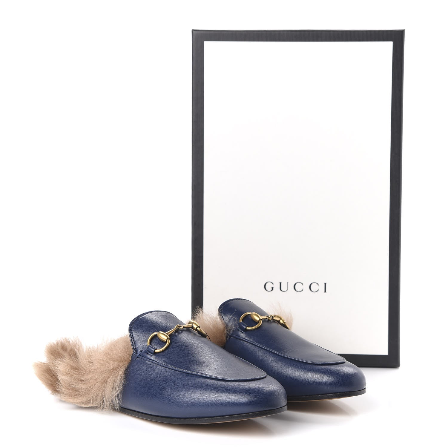 Gucci Malaga Kid Fur Womens Princetown Slippers 36 Blue Agata 8 of 8