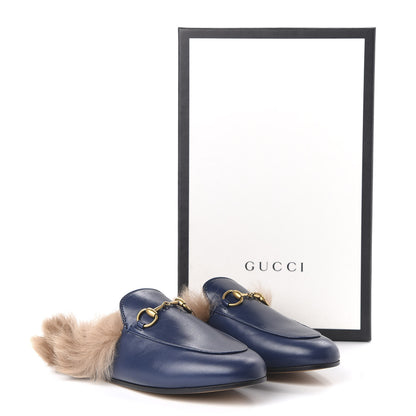 Gucci Malaga Kid Fur Womens Princetown Slippers 36 Blue Agata 8 of 8