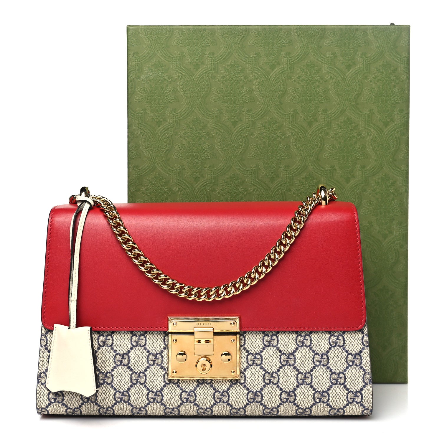 Gucci GG Supreme Monogram Moon Calfskin Medium Padlock Shoulder Bag Beige Blue Hibiscus Red Mystic White 11 of 11