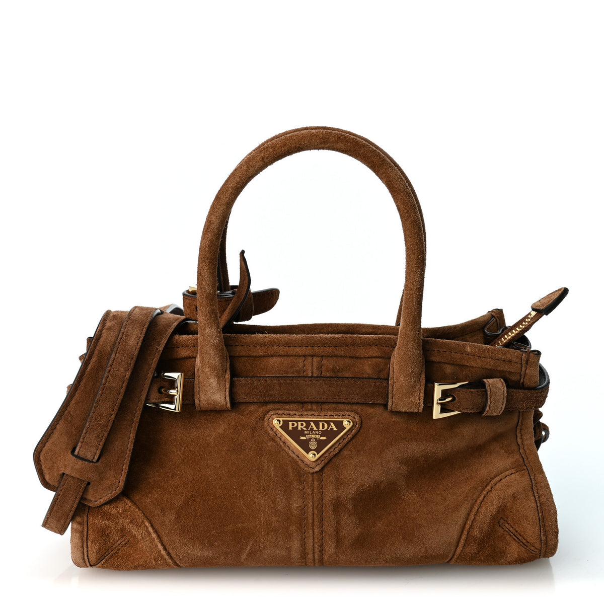 Prada Suede Triangle Mini Bonnie Shoulder Bag Cacao 1 of 9