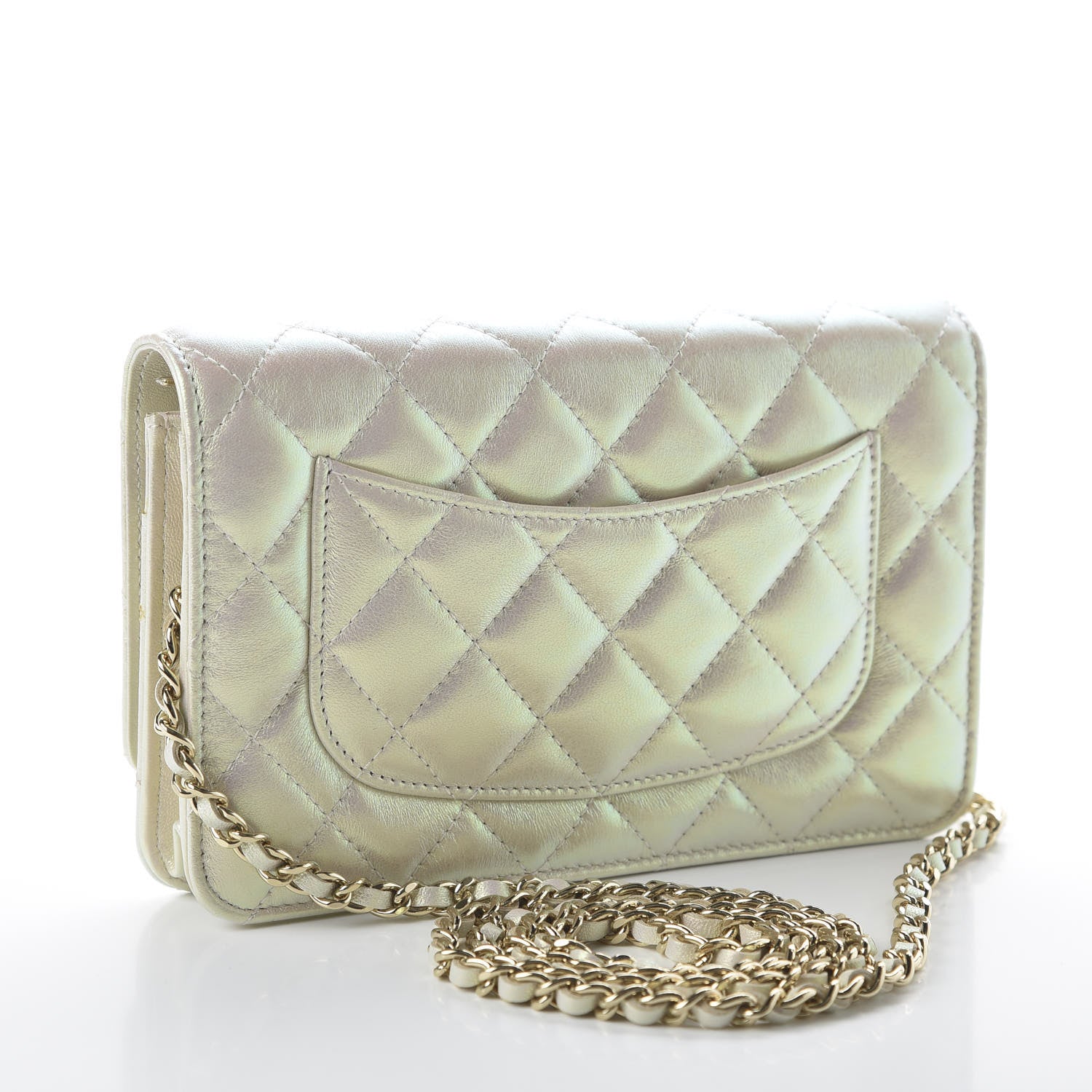 Chanel Iridescent Lambskin Quilted Wallet On Chain WOC Ivory 3 of 12
