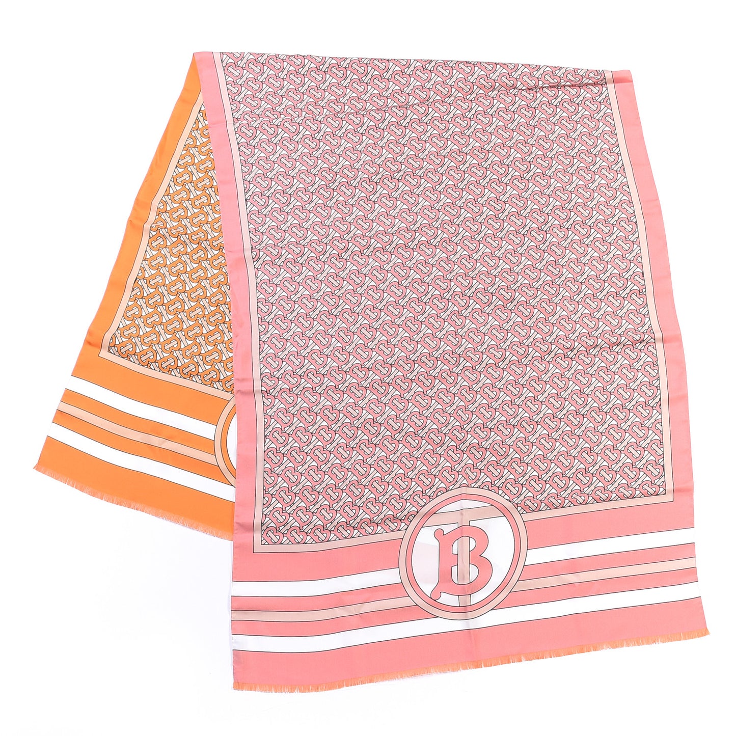 Silk Monogrammed TB Print Reversible Scarf Blush
