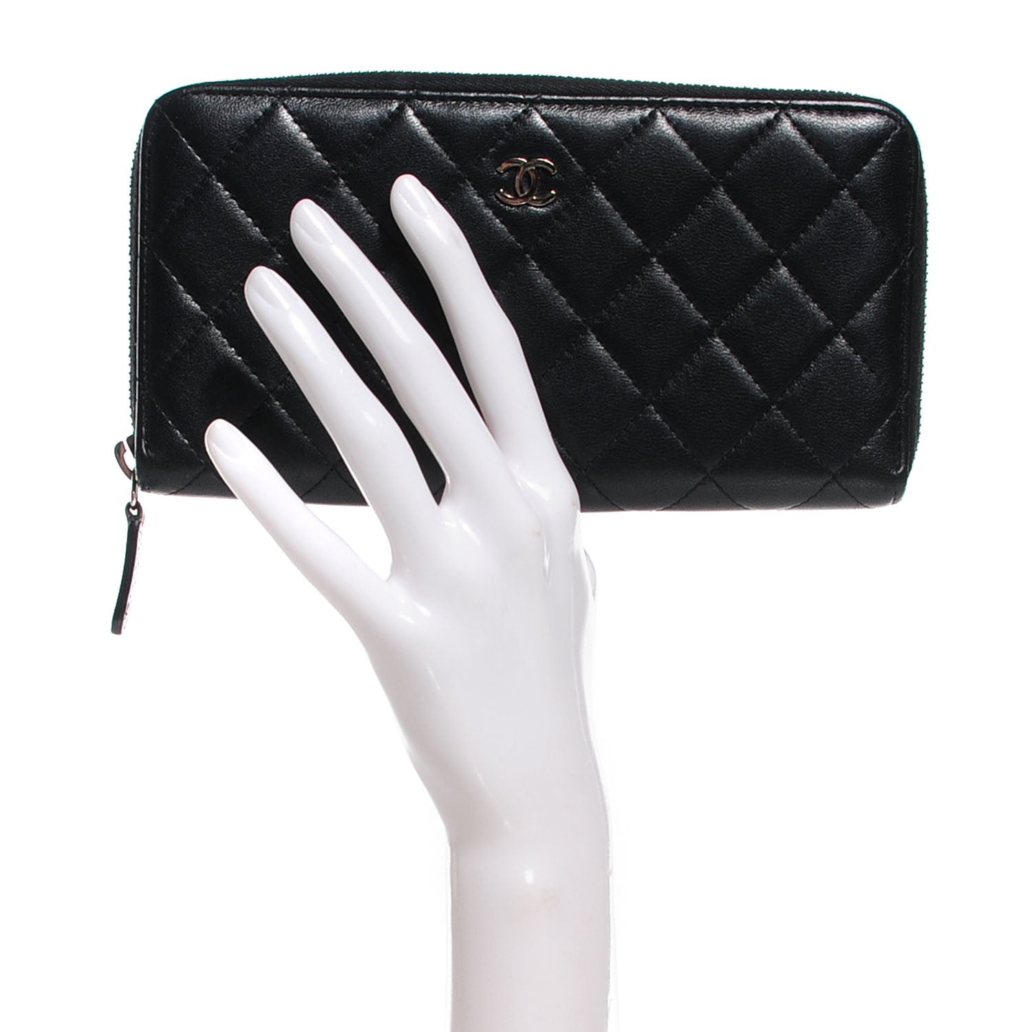 Chanel Lambskin Quilted Large Gusset Zip Around Wallet Black 2 of 9
