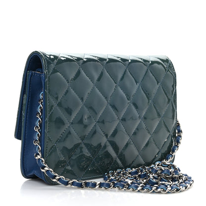 Chanel Patent Quilted Brilliant Wallet On Chain WOC Blue 3 of 11