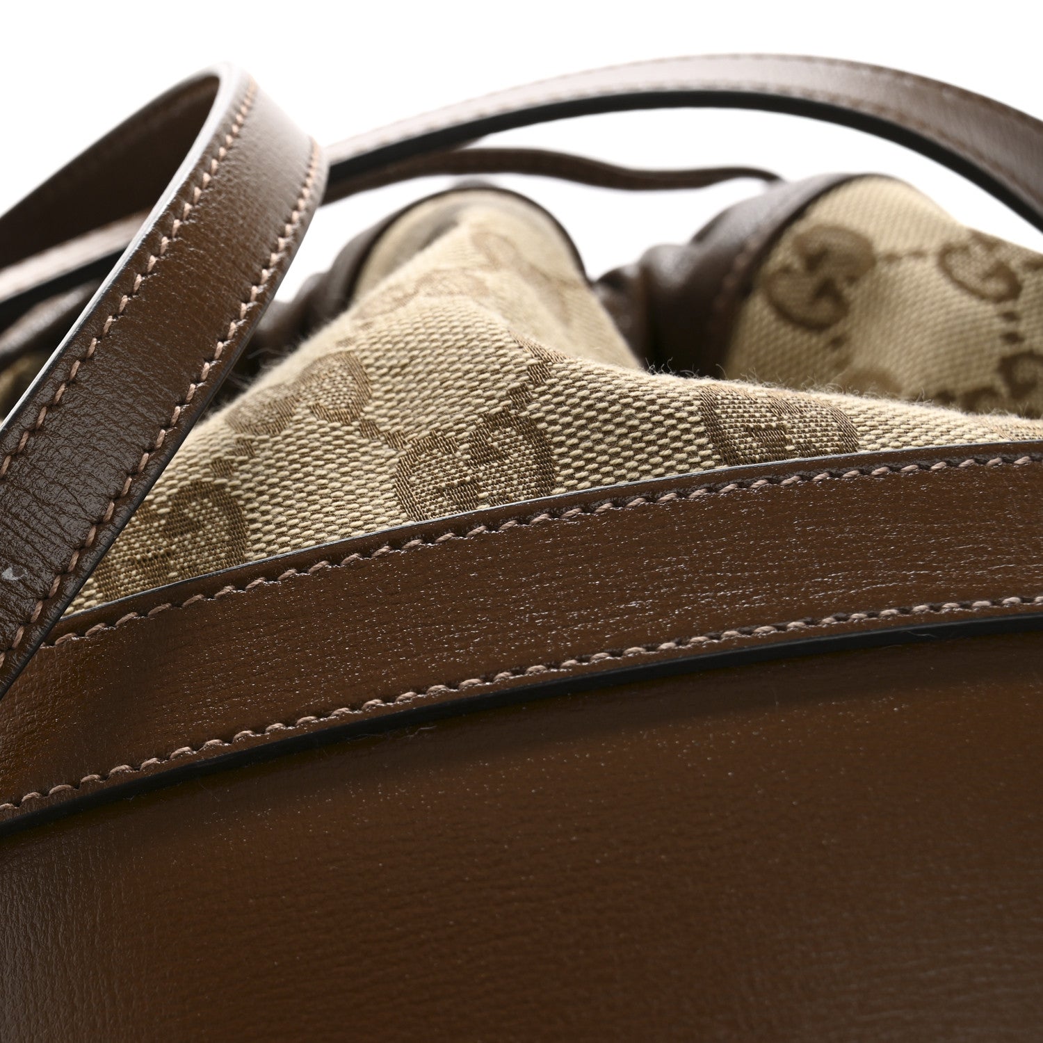 Gucci Monogram Textured Calfskin Horsebit 1955 Drawstring Bucket Bag Beige Brown Sugar 13 of 14