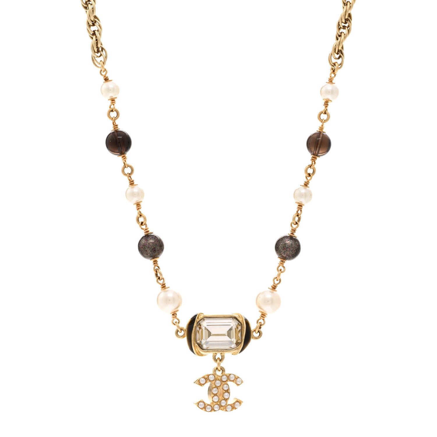 Chanel Pearl Beaded Crystal CC Gold Black White 1 of 4