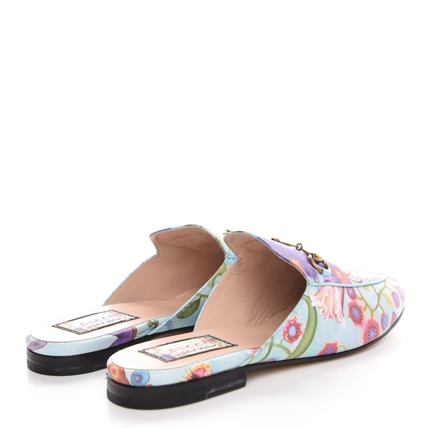 Gucci X UNSKILLED WORKER Calfskin Flora Painted Womens Princetown Slippers 40 Cloudy Blue Multicolor 4 of 11