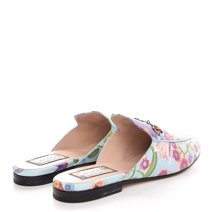 Gucci X UNSKILLED WORKER Calfskin Flora Painted Womens Princetown Slippers 40 Cloudy Blue Multicolor 4 of 11