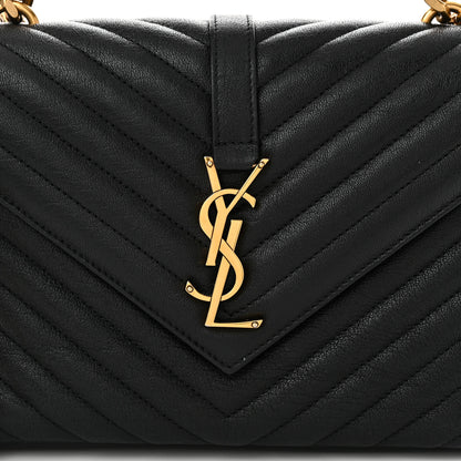Saint Laurent Sheepskin Matelasse Chevron Monogram Medium College Bag Black 8 of 11