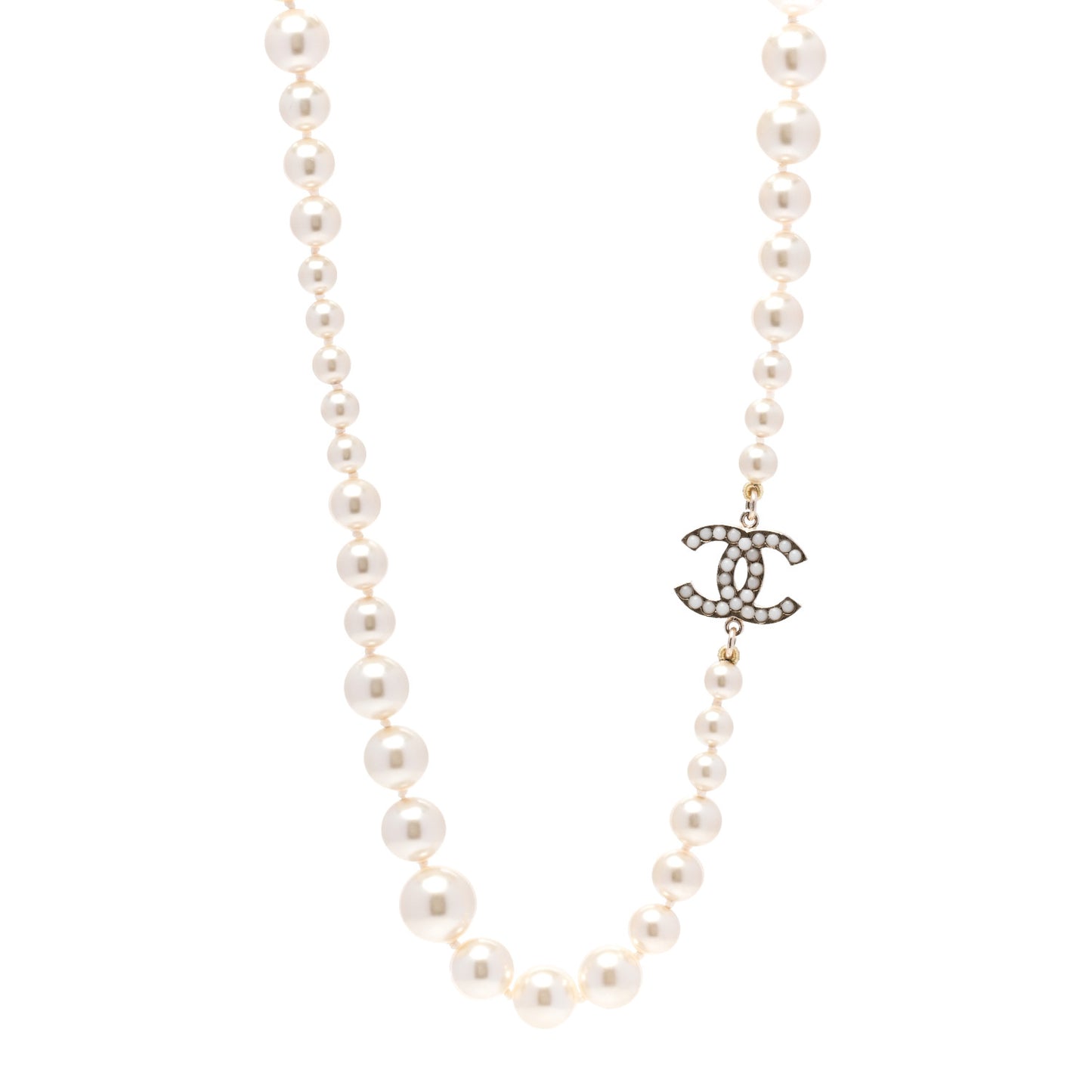 Graduated Pearl CC Long Necklace Gold