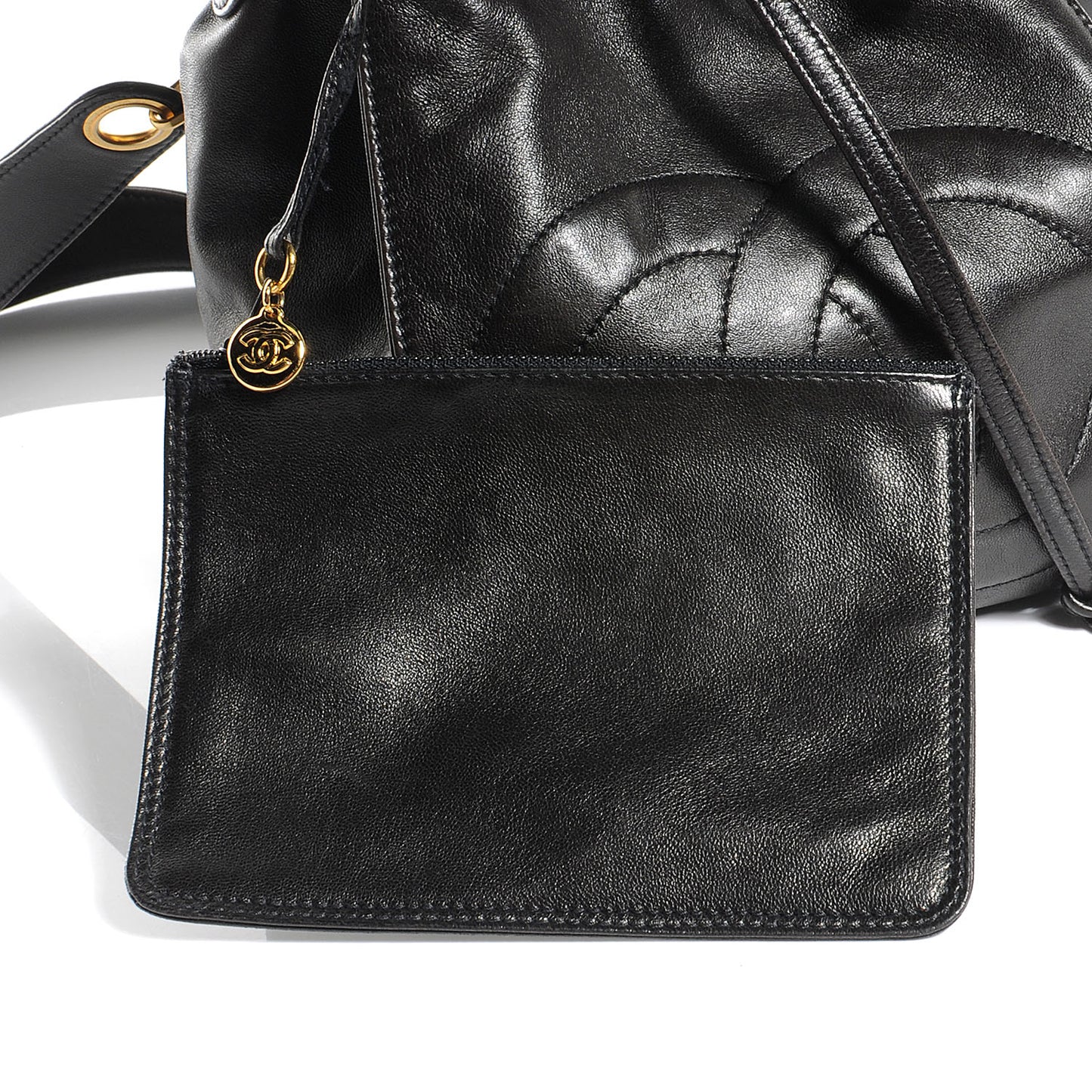 Lambskin Drawstring Shoulder Bag Dark Brown