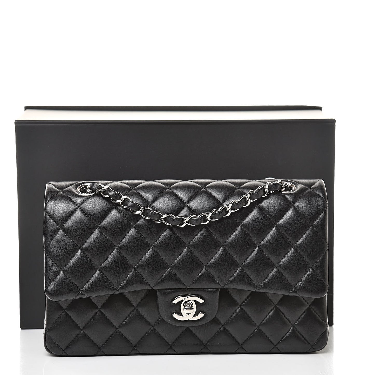 Lambskin Quilted Medium Double Flap Black