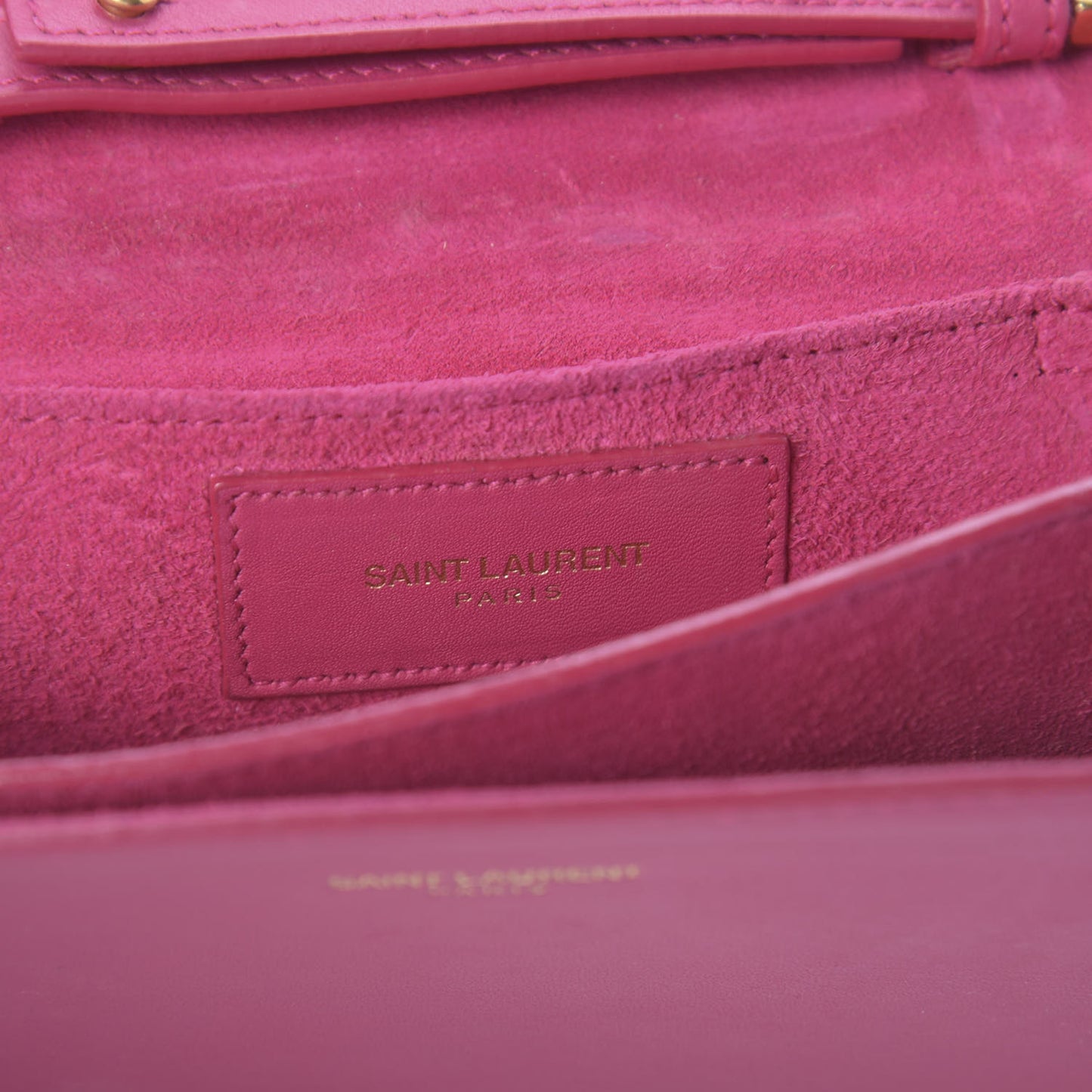Calfskin Small Classic Y Satchel Fuchsia