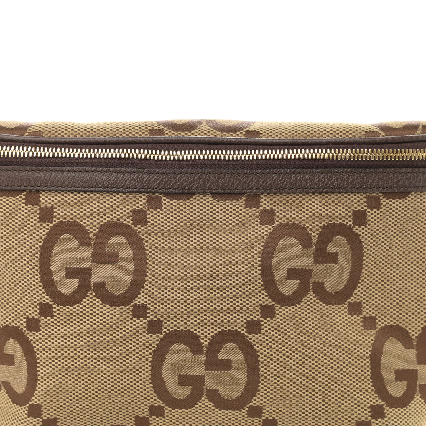 Monogram Jumbo GG Textured Dollar Calfskin Web Belt Bag Camel Ebony New Acero