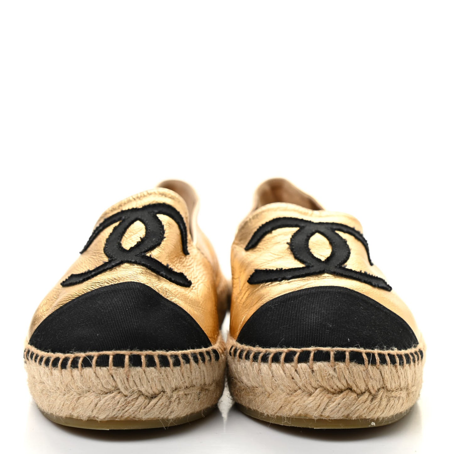 Laminated Lambskin Grosgrain CC Espadrilles 35 Gold Black