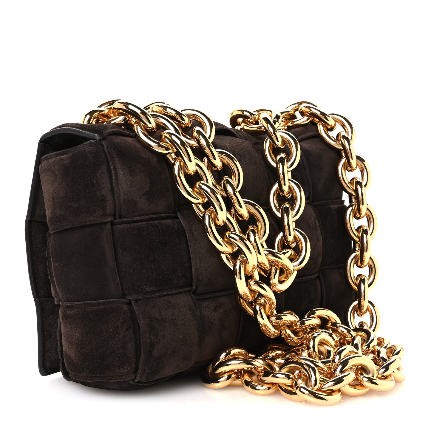 Suede Maxi Intrecciato Padded Chain Cassette Crossbody Bag Fondant