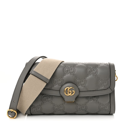 Gucci Calfskin GG Matelasse Small Flap Shoulder Bag Dusty Grey Natural 1 of 14