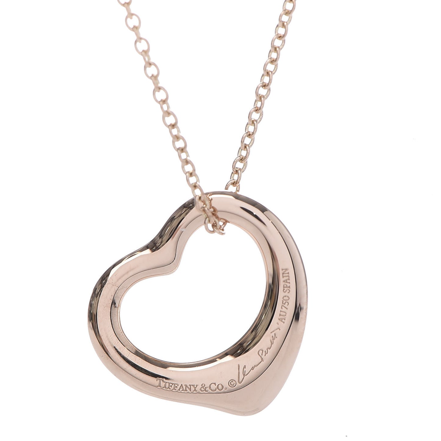 18K Rose Gold 16mm Elsa Peretti Open Heart Pendant Necklace