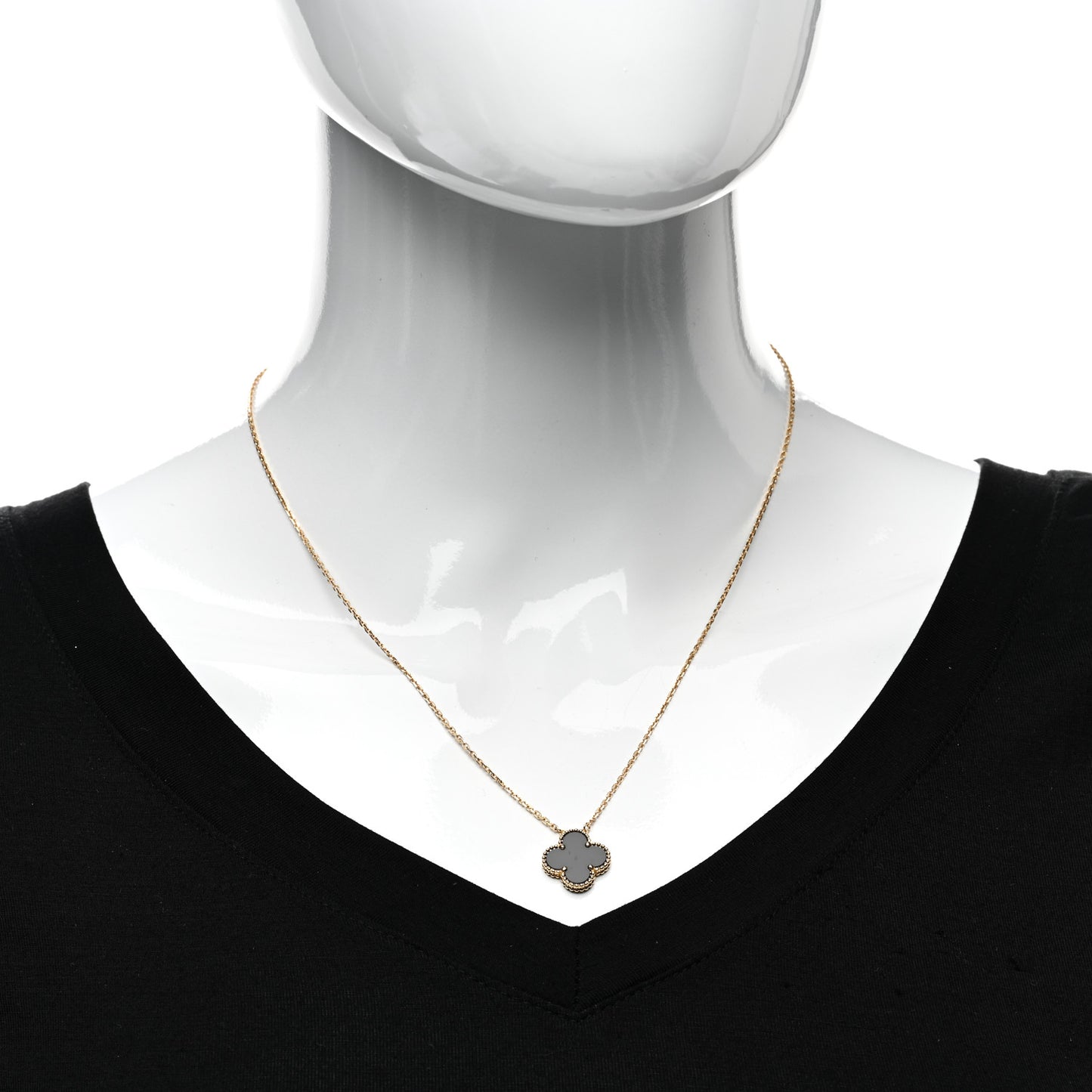18K Yellow Gold Black Onyx Vintage Alhambra Pendant Necklace