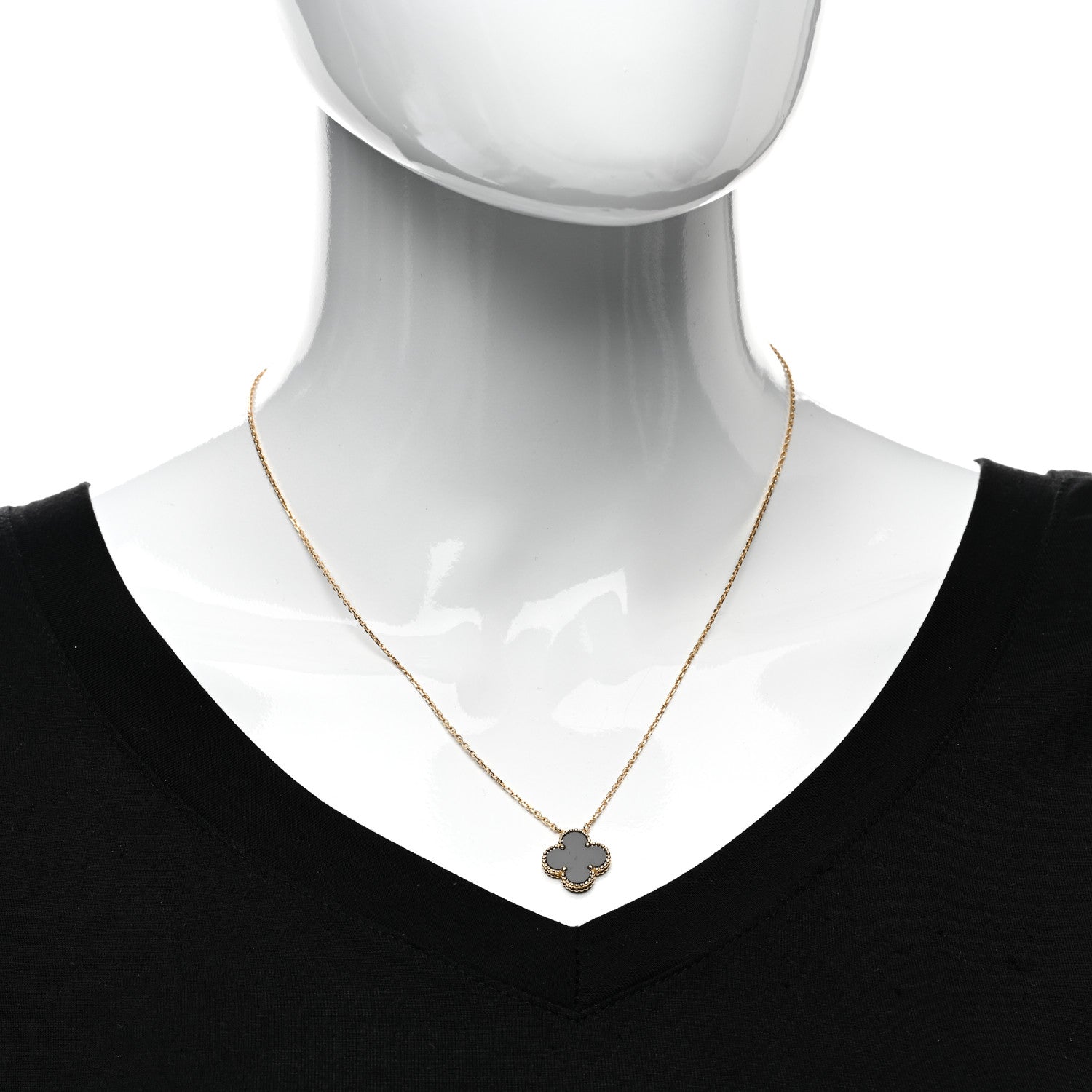 Van Cleef & Arpels 18K Yellow Gold Black Onyx Vintage Alhambra Pendant Necklace 2 of 6