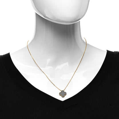 Van Cleef & Arpels 18K Yellow Gold Black Onyx Vintage Alhambra Pendant Necklace 2 of 6