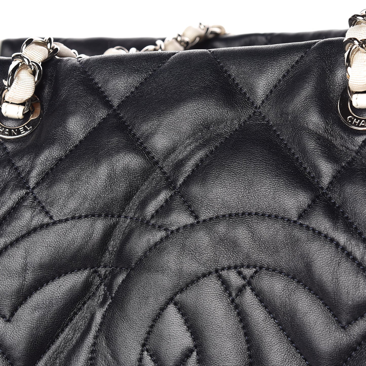 Lambskin Quilted Lido Shopping Tote Dark Navy Blue