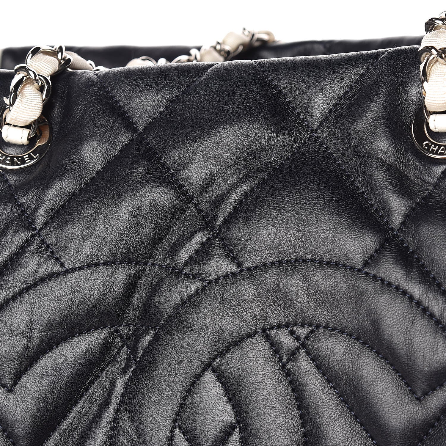 Chanel Lambskin Quilted Lido Shopping Tote Dark Navy Blue 6 of 16