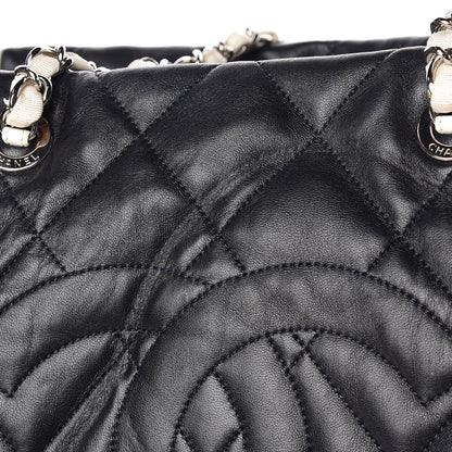 Chanel Lambskin Quilted Lido Shopping Tote Dark Navy Blue 6 of 16