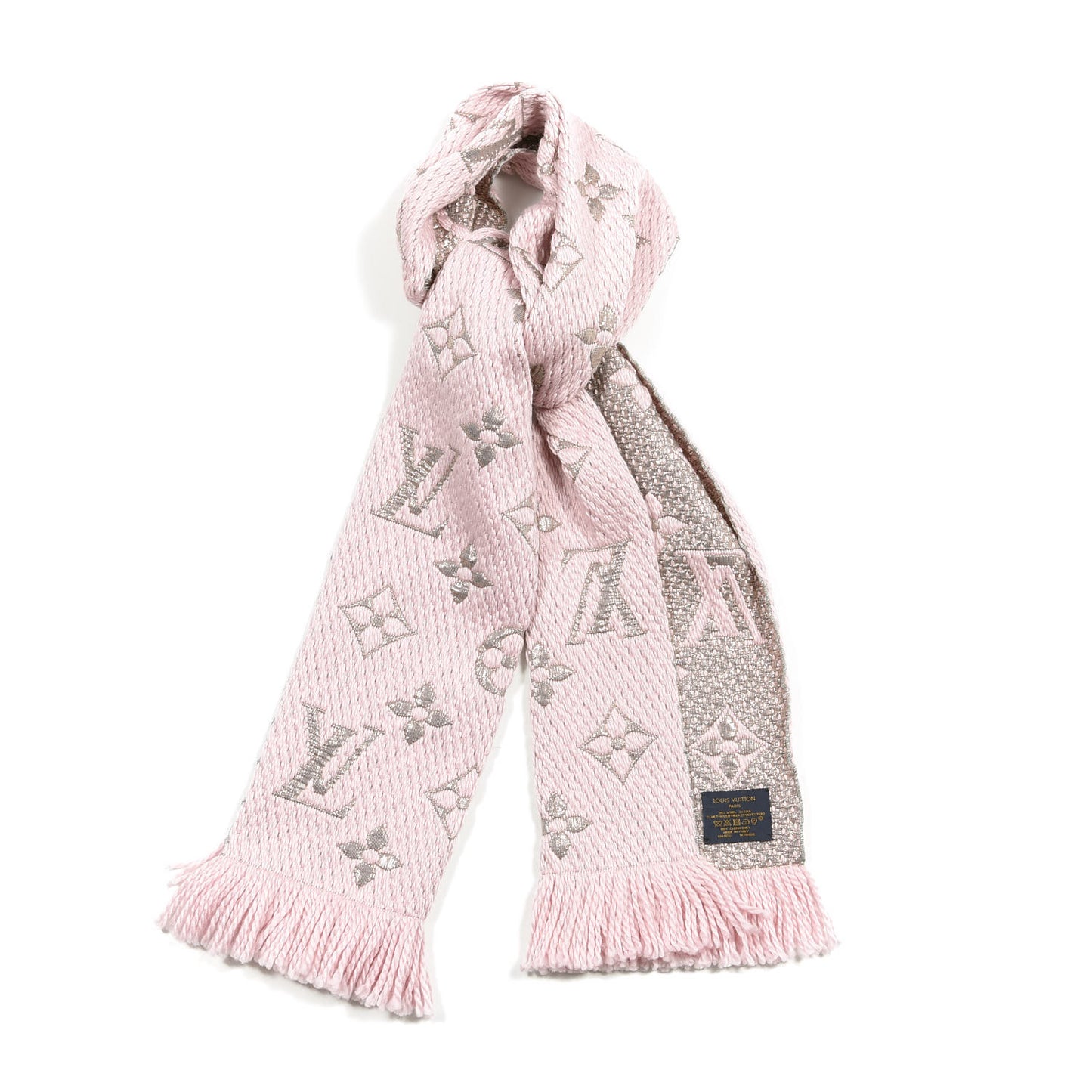 Wool Silk Logomania Shine Scarf Pink