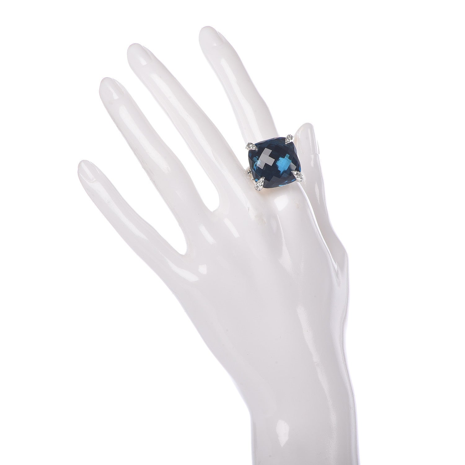 David Yurman Sterling Silver Diamond Hampton Blue Topaz 20mm Chatelaine Ring 54 6.75 2 of 5