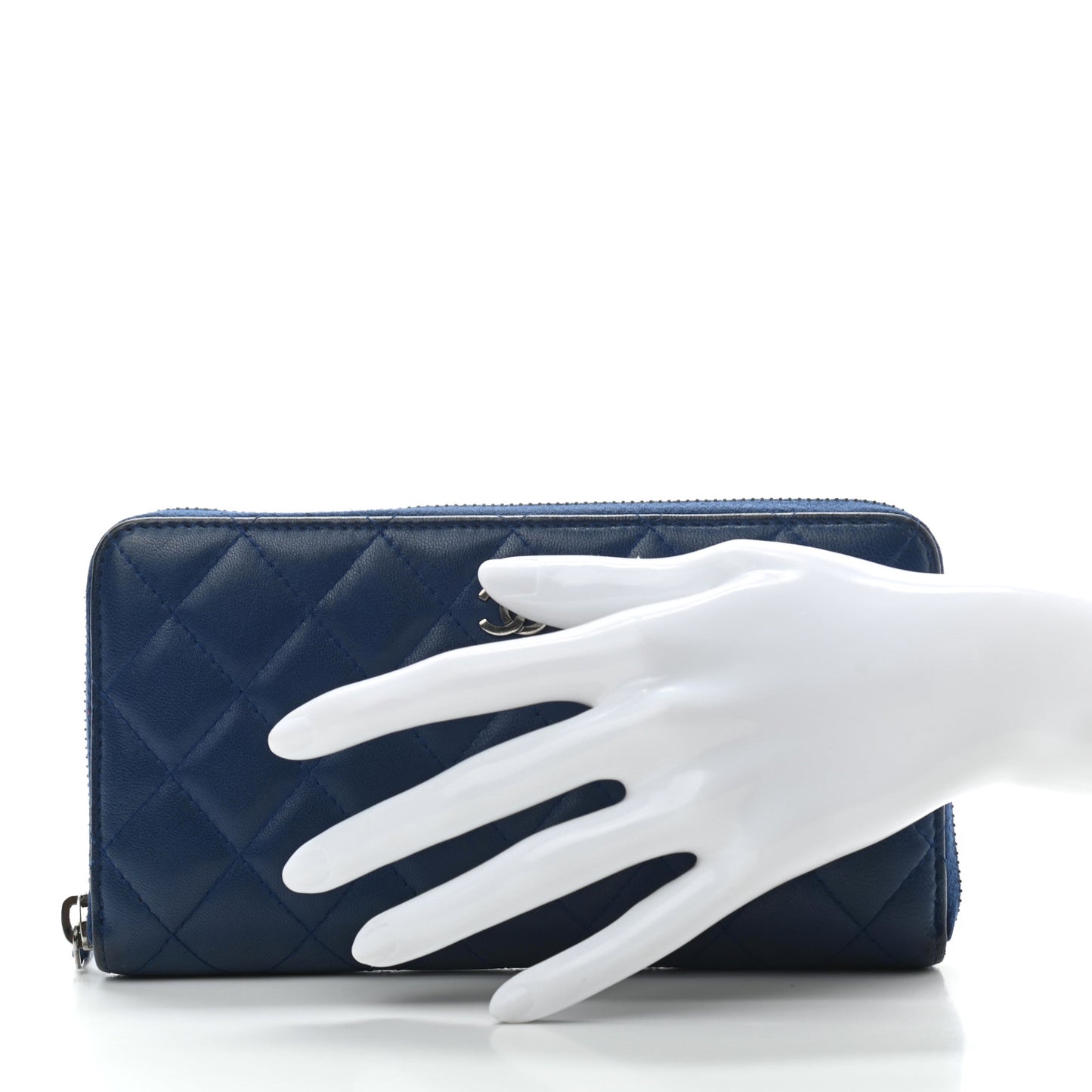 Lambskin Quilted Large Gusset Zip Around Wallet Dark Blue