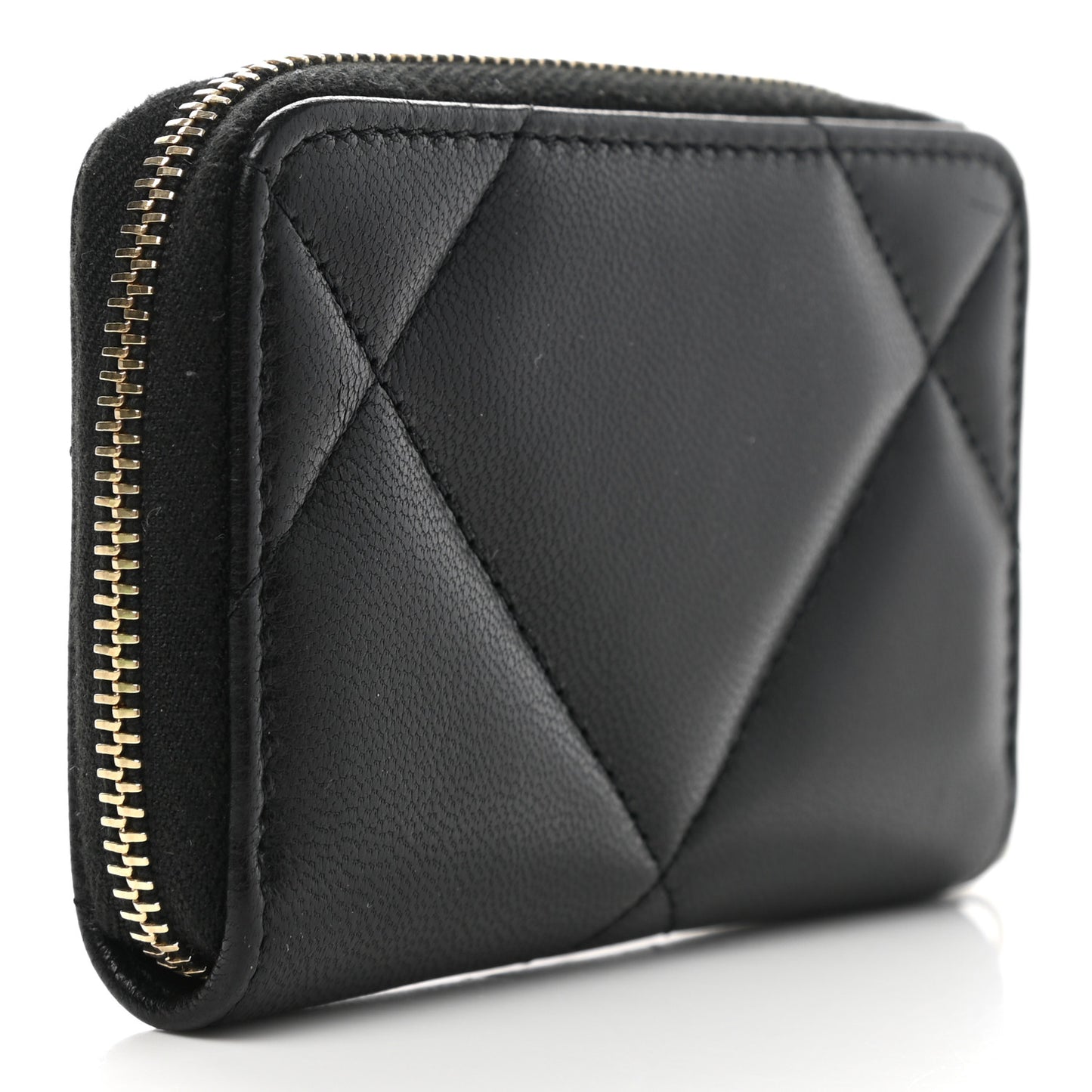Lambskin Quilted Chanel 19 Zip Around Coin Purse Wallet Black