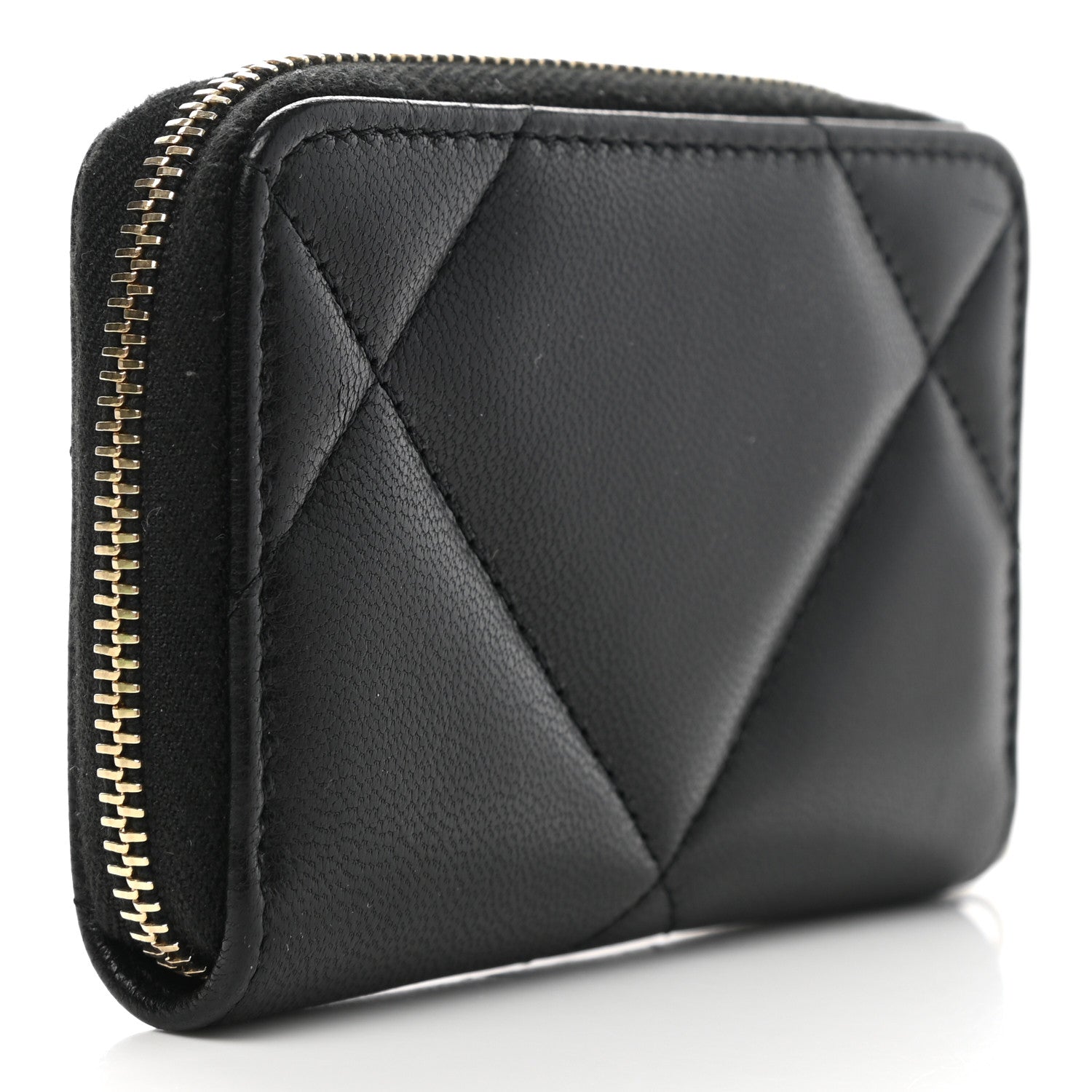 Chanel Lambskin Quilted Chanel 19 Zip Around Coin Purse Wallet Black 3 of 7