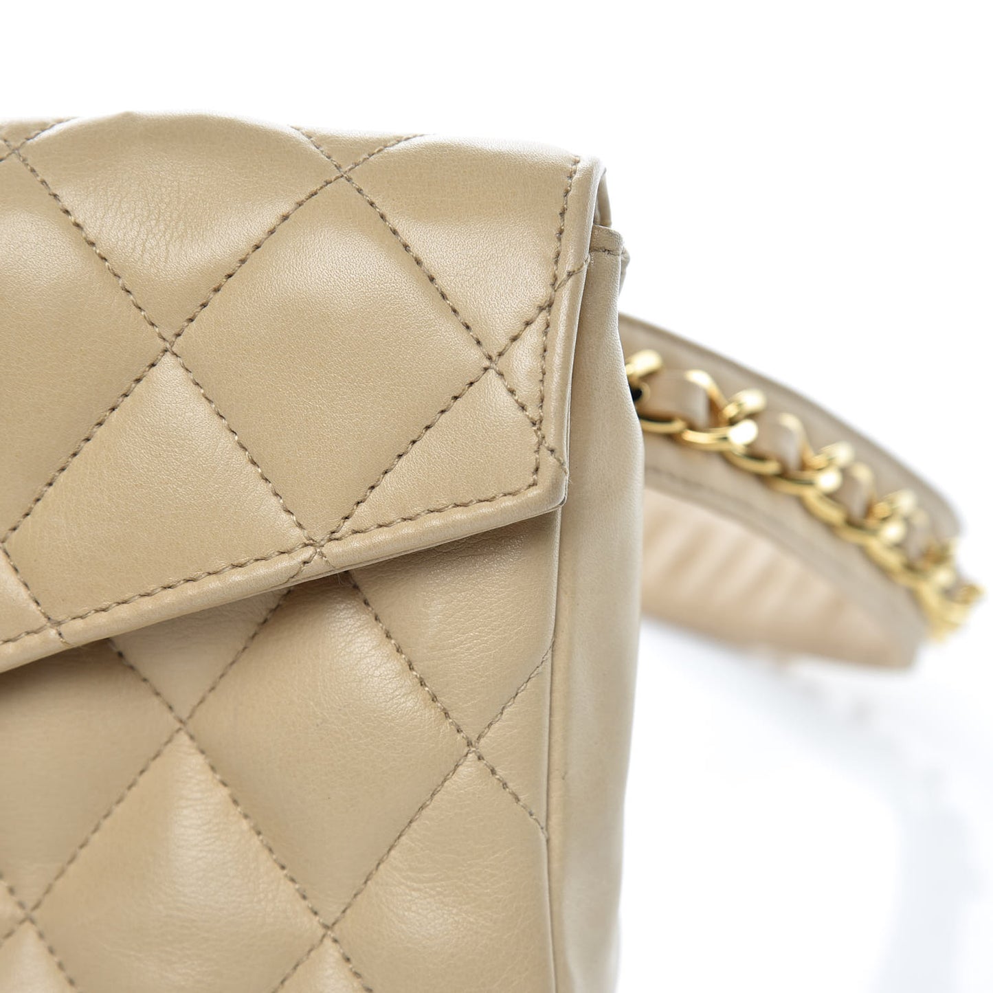Lambskin Quilted Flap Waist Belt Bag Beige