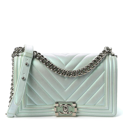 Chanel Iridescent Lambskin Chevron Quilted Medium Boy Flap Turquoise 1 of 9