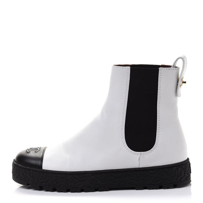 Chanel Calfskin Cap Toe CC Ankle Boots 40 White Black 1 of 11