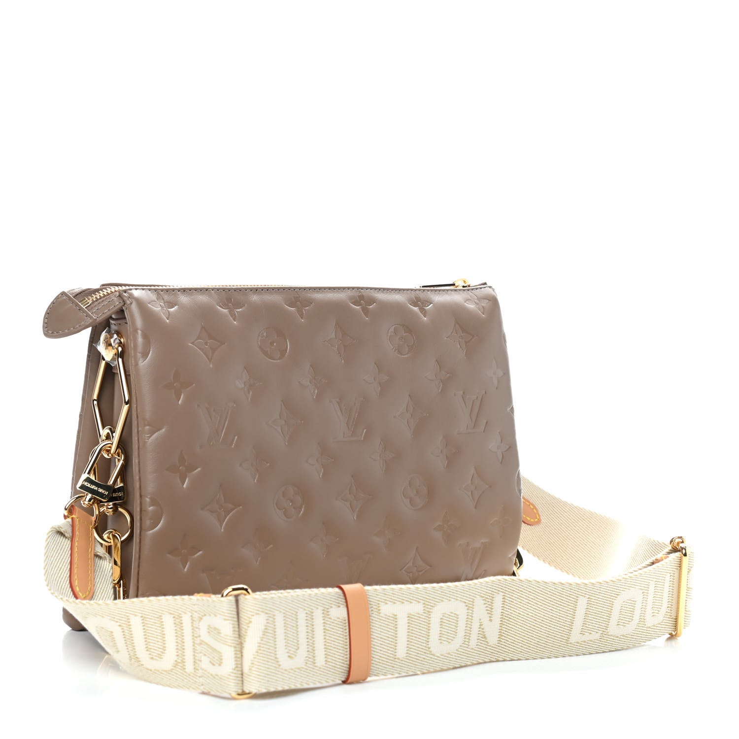 Louis Vuitton Lambskin Embossed Monogram Coussin PM Taupe 3 of 8