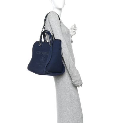 Chanel Mixed Fibers Calfskin Medium Deauville Tote Navy Blue 2 of 11