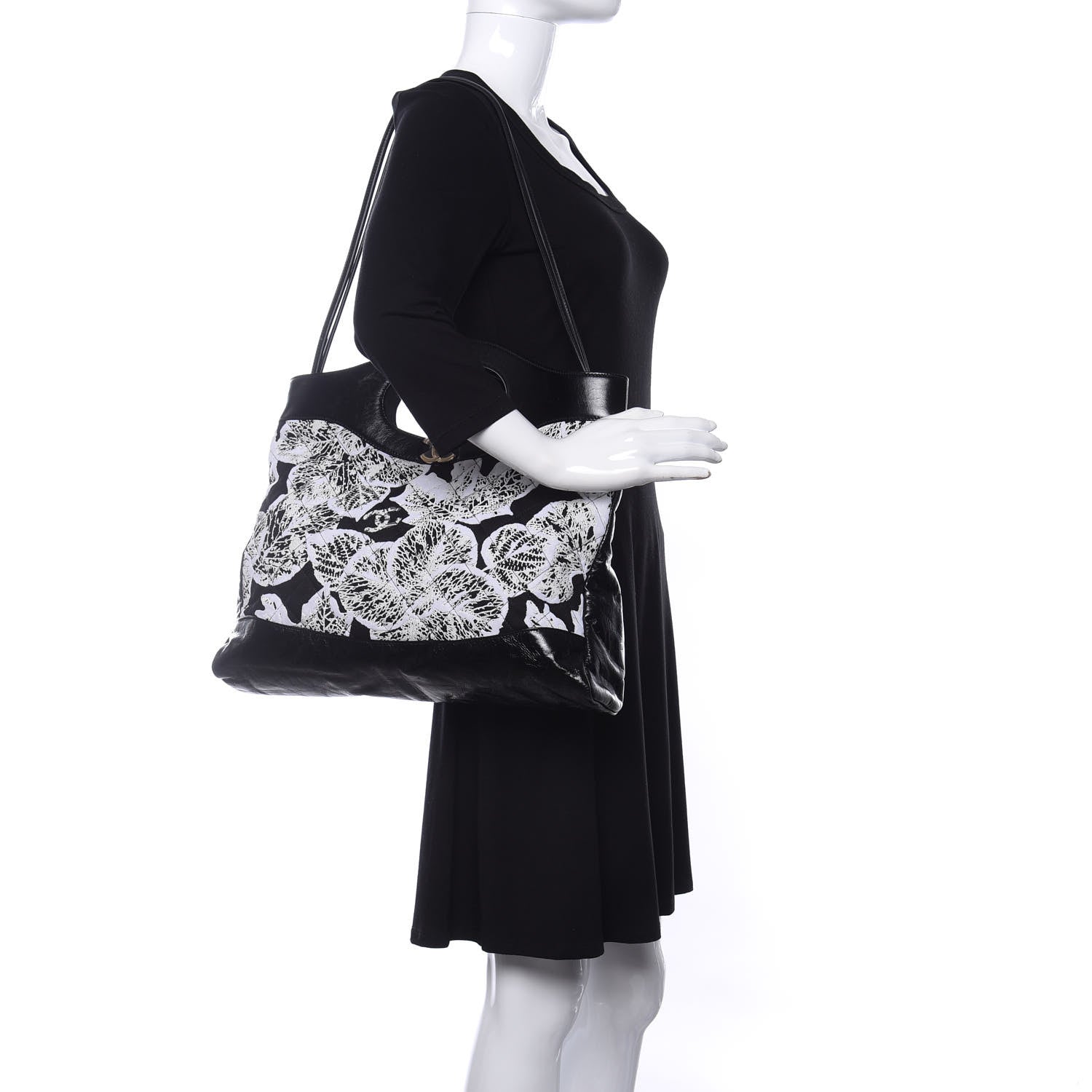 Chanel Patent Calfskin Canvas Printed Medium 31 Shopping Bag Black 2 of 9