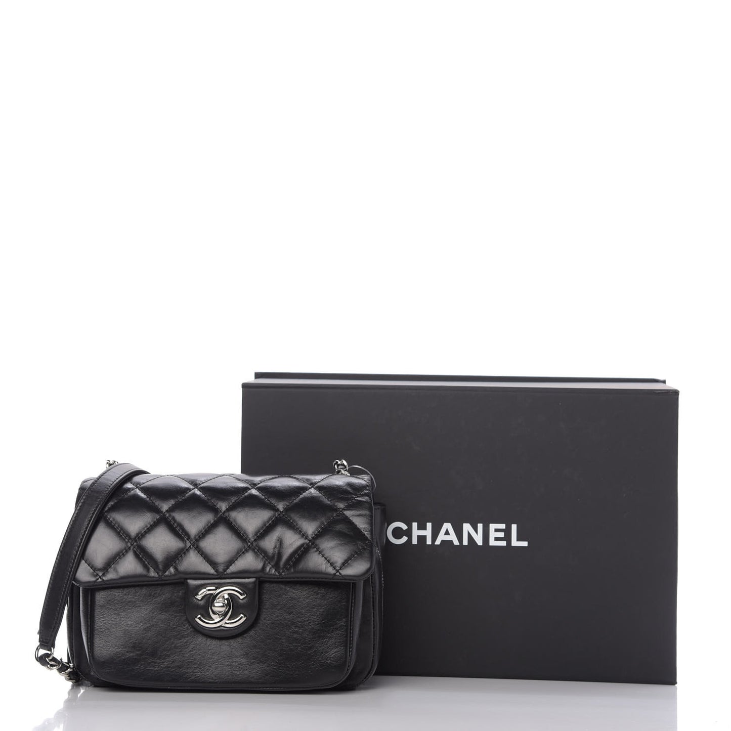Aged Calfskin Quilted Express Zip Around Flap Black