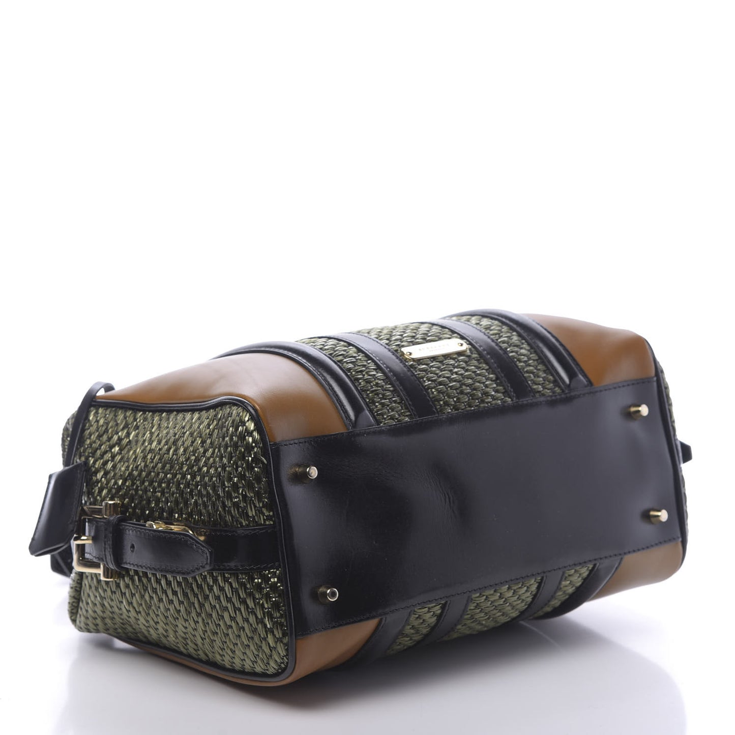Calfskin Raffia Prorsum Bowling Bag Green Brown