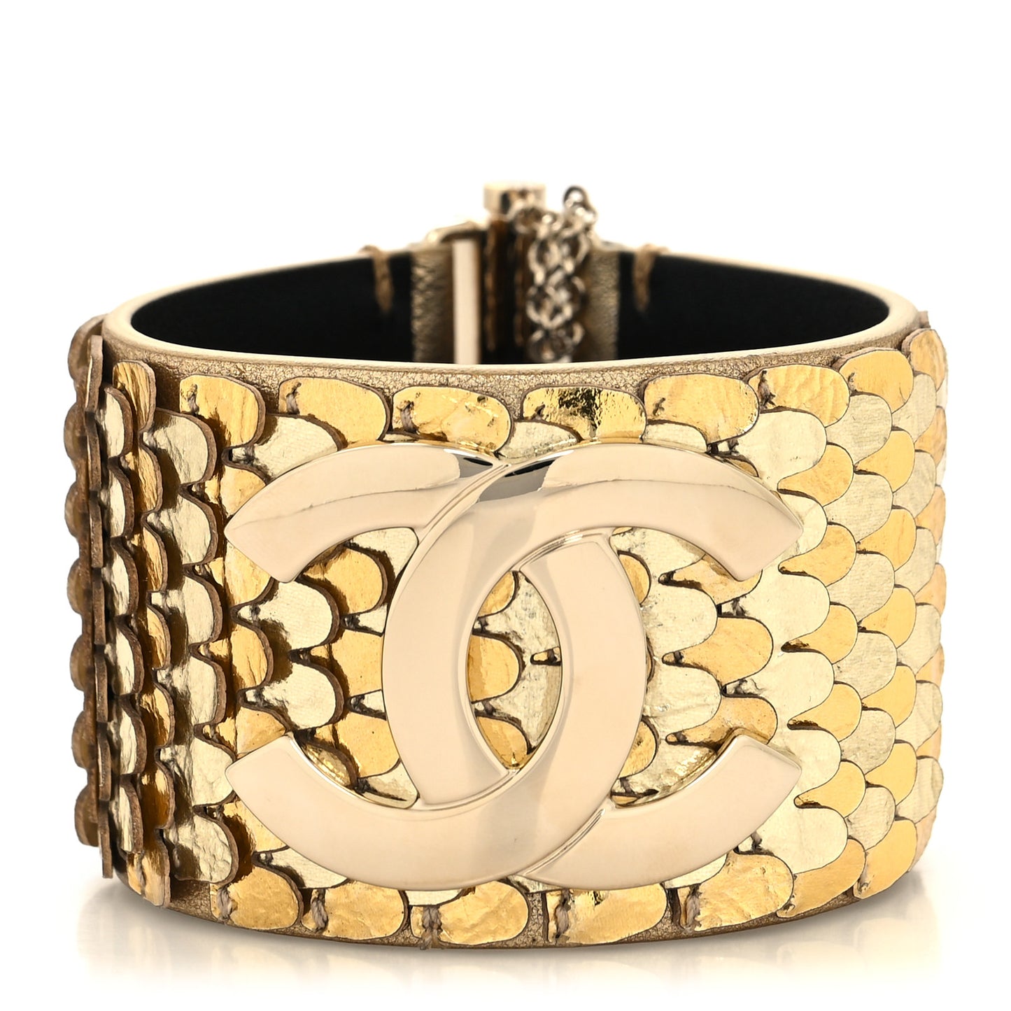 Metallic Calfskin Scale CC Cuff Bracelet M Gold