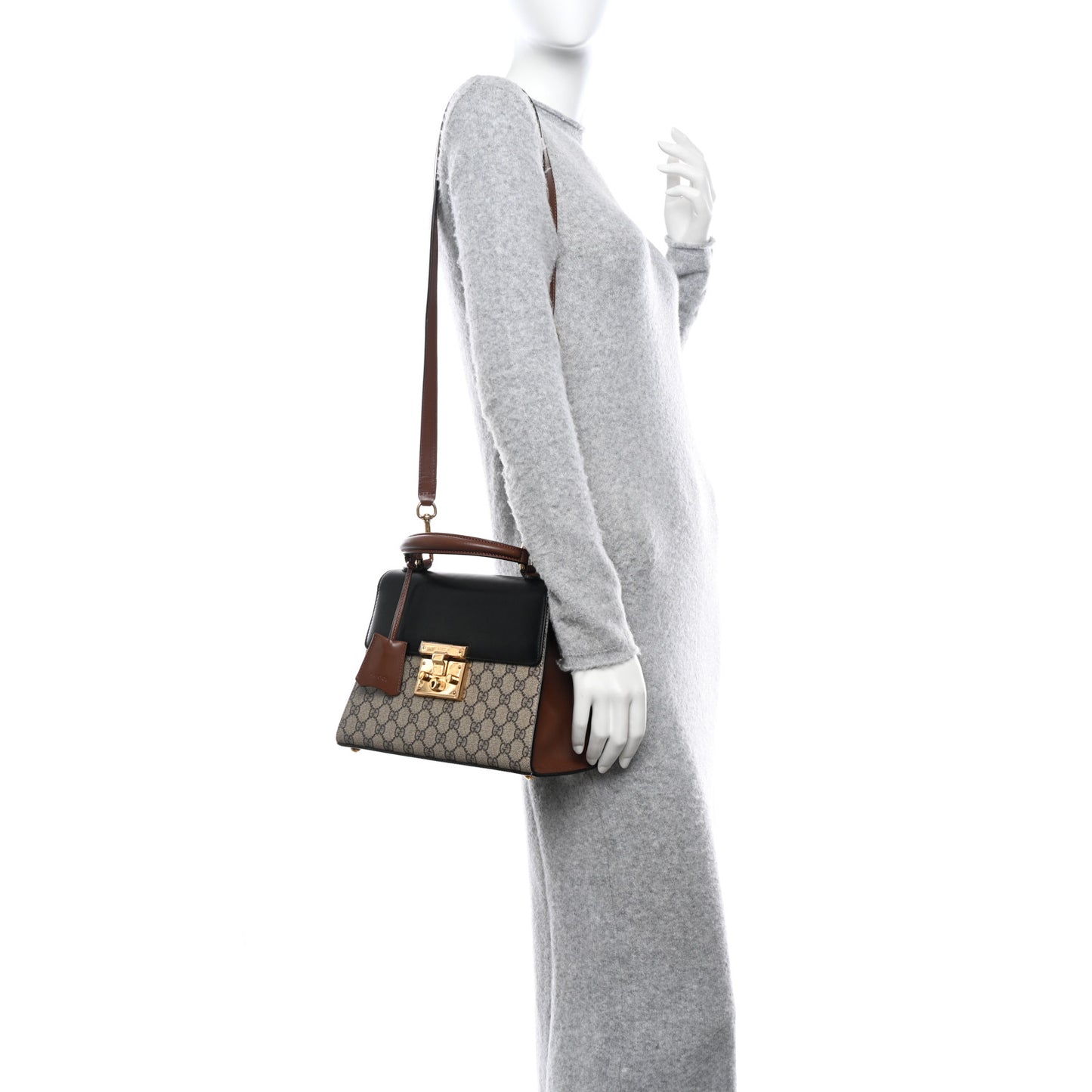 GG Supreme Monogram Calfskin Small Padlock Top Handle Bag Beige Black Cuir