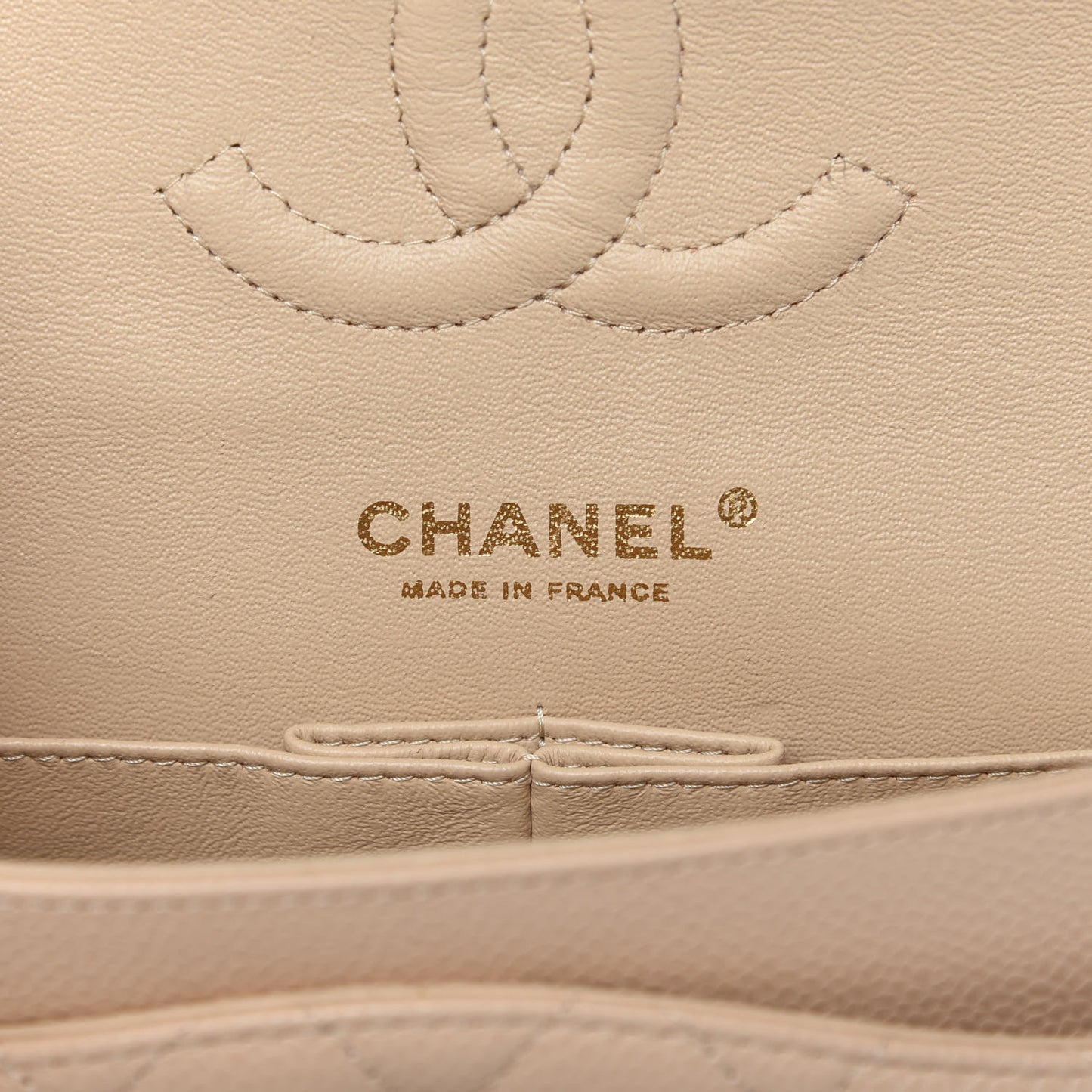 Caviar Quilted Medium Double Flap Beige