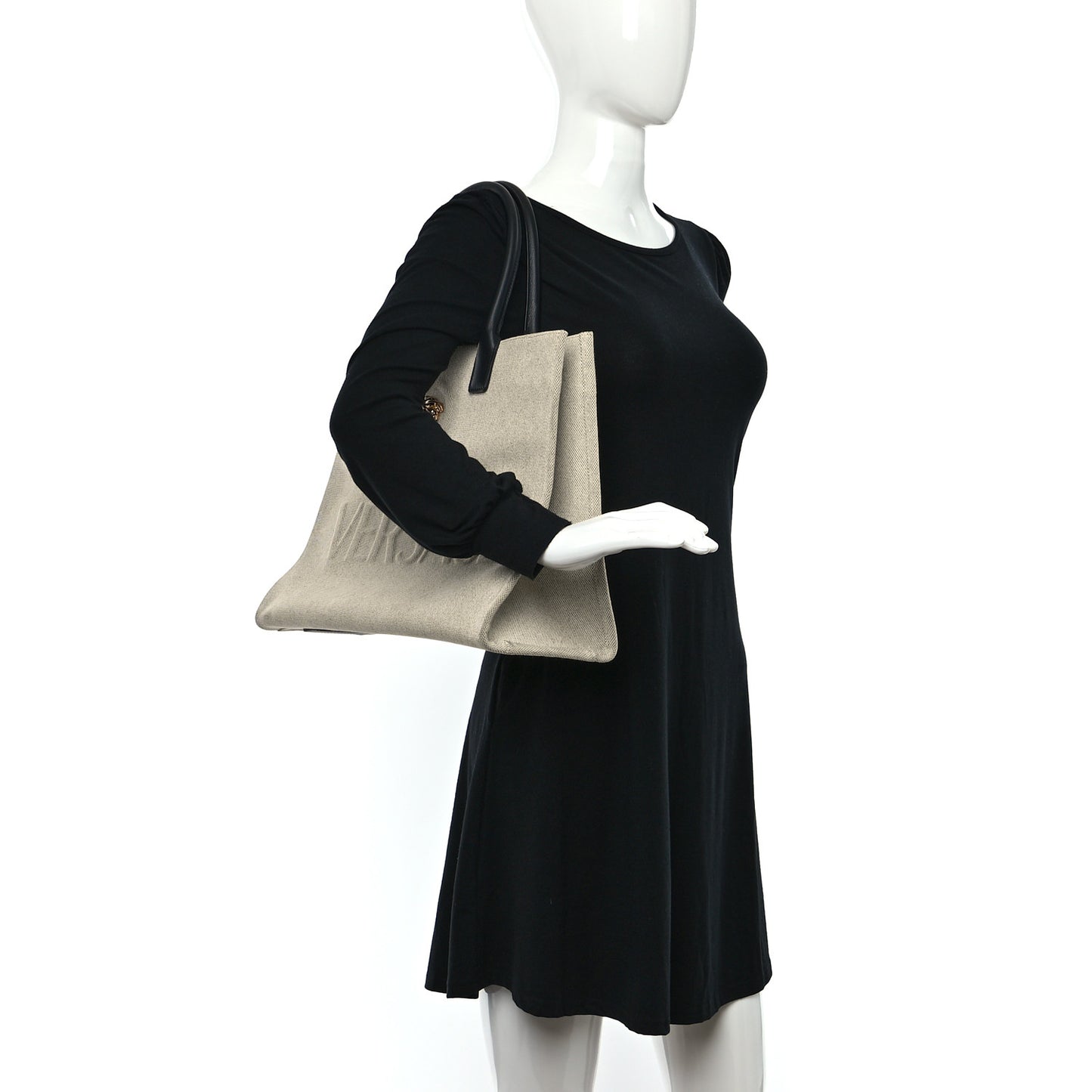 Canvas Calfskin La Medusa Tote Bag Beige
